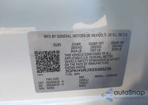 2025 Honda Prologue Ex из США, поврежденный, VIN 3GPKHVRJXSS500235